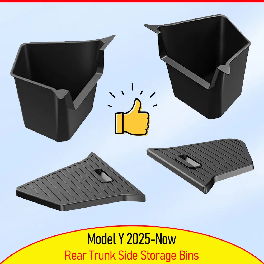 

For Tesla Model Y Juniper Trunk Organizer Side Storage Box Bin Organizer Flocked TPE Mat Anti-dirty 2025 2026 Travel Accessories