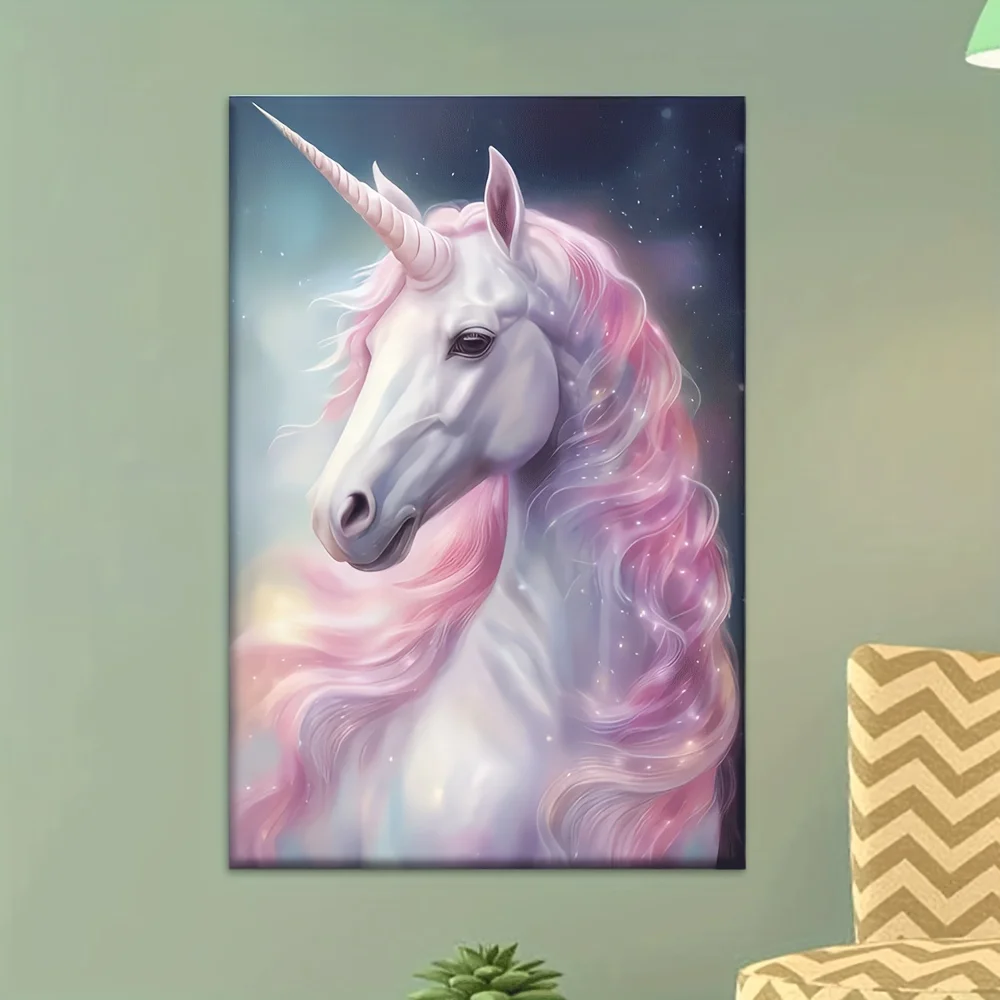 1pcs, Canvas Painting--Unframed, Pink Glitter Unicorn, Wall Decoration, Bedroom, Living Room, Kitchen, Office, Cafe, Bar, Dor