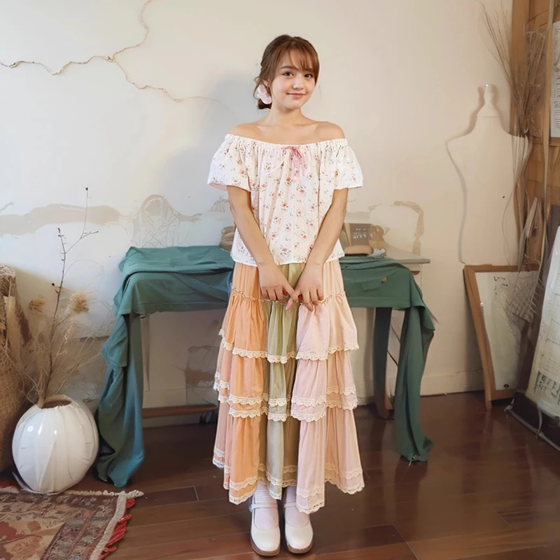 Neue Harajuku Mori Mädchen Süße A-linie Rock Frauen Kleidung Kontrast Farben Baumwolle Kawaii Falten Röcke Für Frau A074