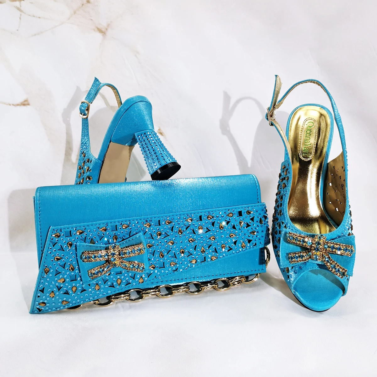 

doershow New Arrival African Wedding Shoes and Bag Set sky blue Color Italian Shoes with Matching Bags Nigerian lady party SQ1-1