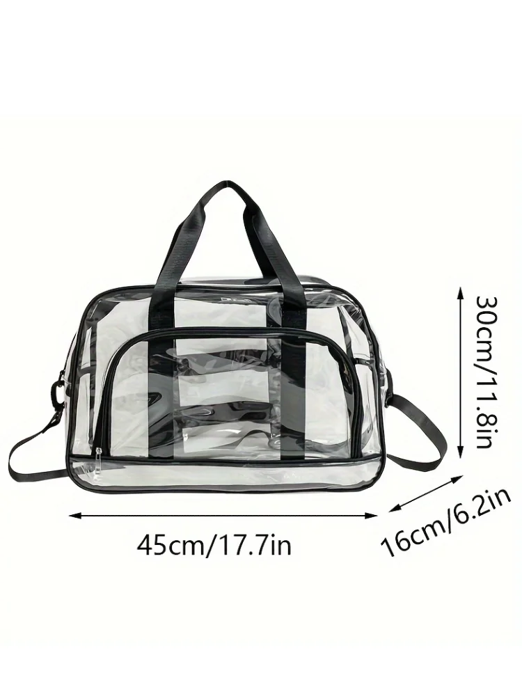 Transparent Plastic Duffel Bag, Large Capacity Sports Gym Handbag, Stylish Weekender Overnight Storage Bag With Shoulder Strap