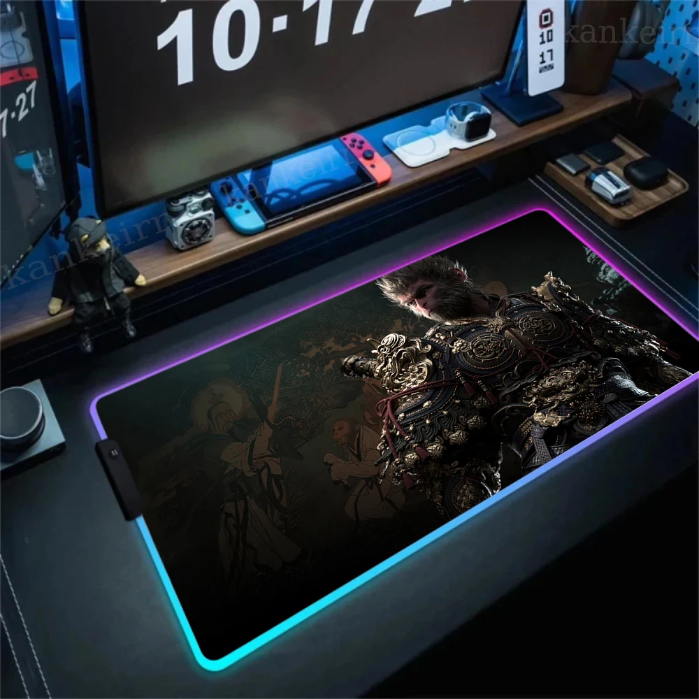 RGB Large Game Black Myth Wukong Mouse Pad Gaming Accessories Speed Keyboard Deskmat Desktop XXL Gamer Glowing Led Computer Mat