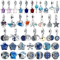 Original 925 Sterling Silver Blue Ocean Animal Turtle Octopus Star Beads Charms for Pandora DIY Bracelet Women Jewelry Gift