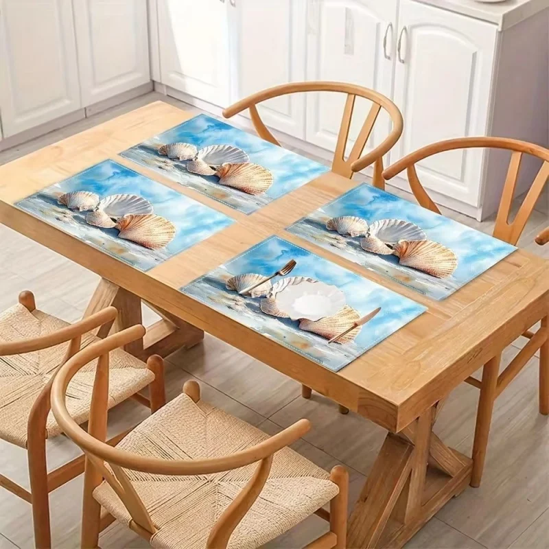 Ocean Beach Sea Turtle Starfish Shell Linen Placemats Coastal Summer Heat‑Resistant Washable Dining Table Mats