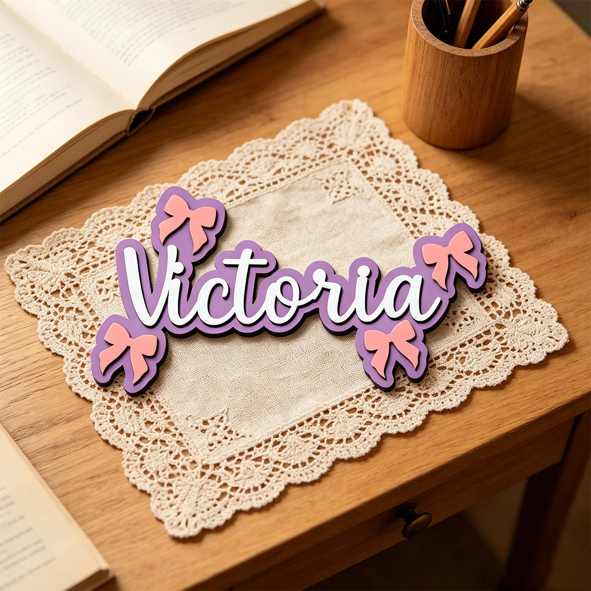 Baby Nursery Accent Wall - Personalized Bow Accent Wooden Name Plaque,
