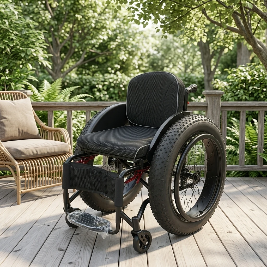 5802 Off-Road All Terrain Sports Wheelchair, Aluminum Alloy Lightweight Manual Active Wheelchair with Big Fat Tires