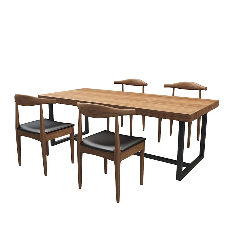 Industrial style loft solid wood dining table and chair combination dining table rectangular household log coffee table