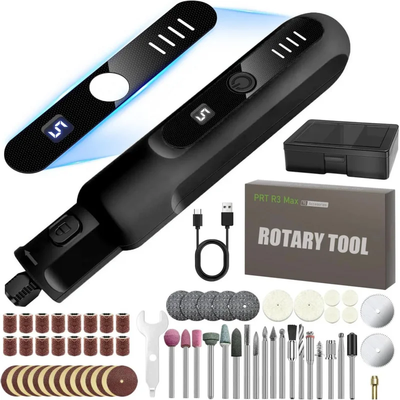 3.7V Cordless Mini Rotary Tool Kit Variable Speed Electric Grinder with LED Light 70pcs Accessories for DIY Craft Polishing Dril