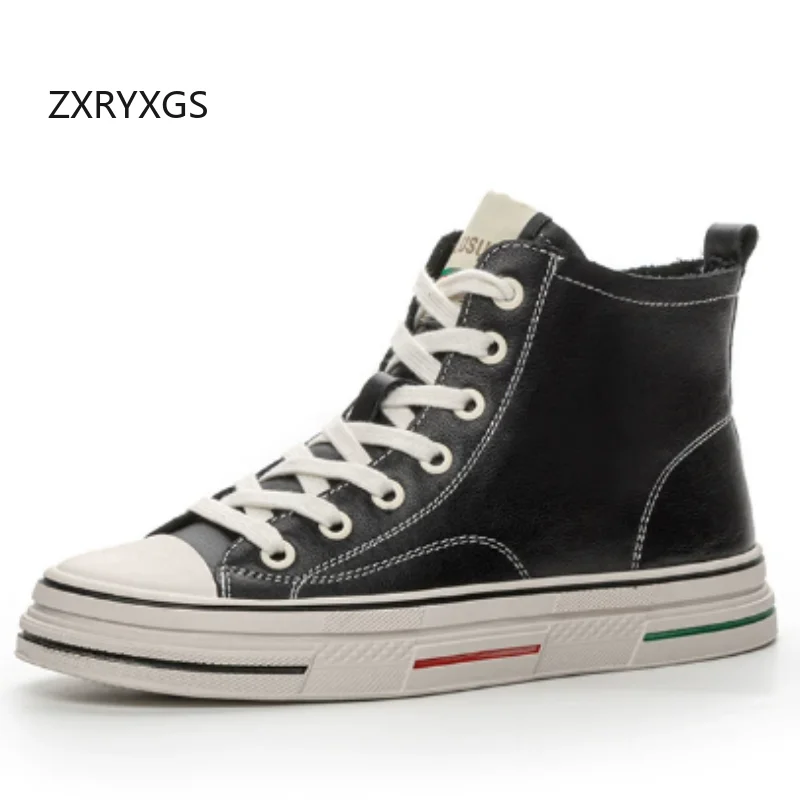 

ZXRYXGS Top Layer Cowhide High Top Sneakers Trendy Boots Flat Platform Shoes 2025 Crisscross Straps Women Sneakers Travel Shoes