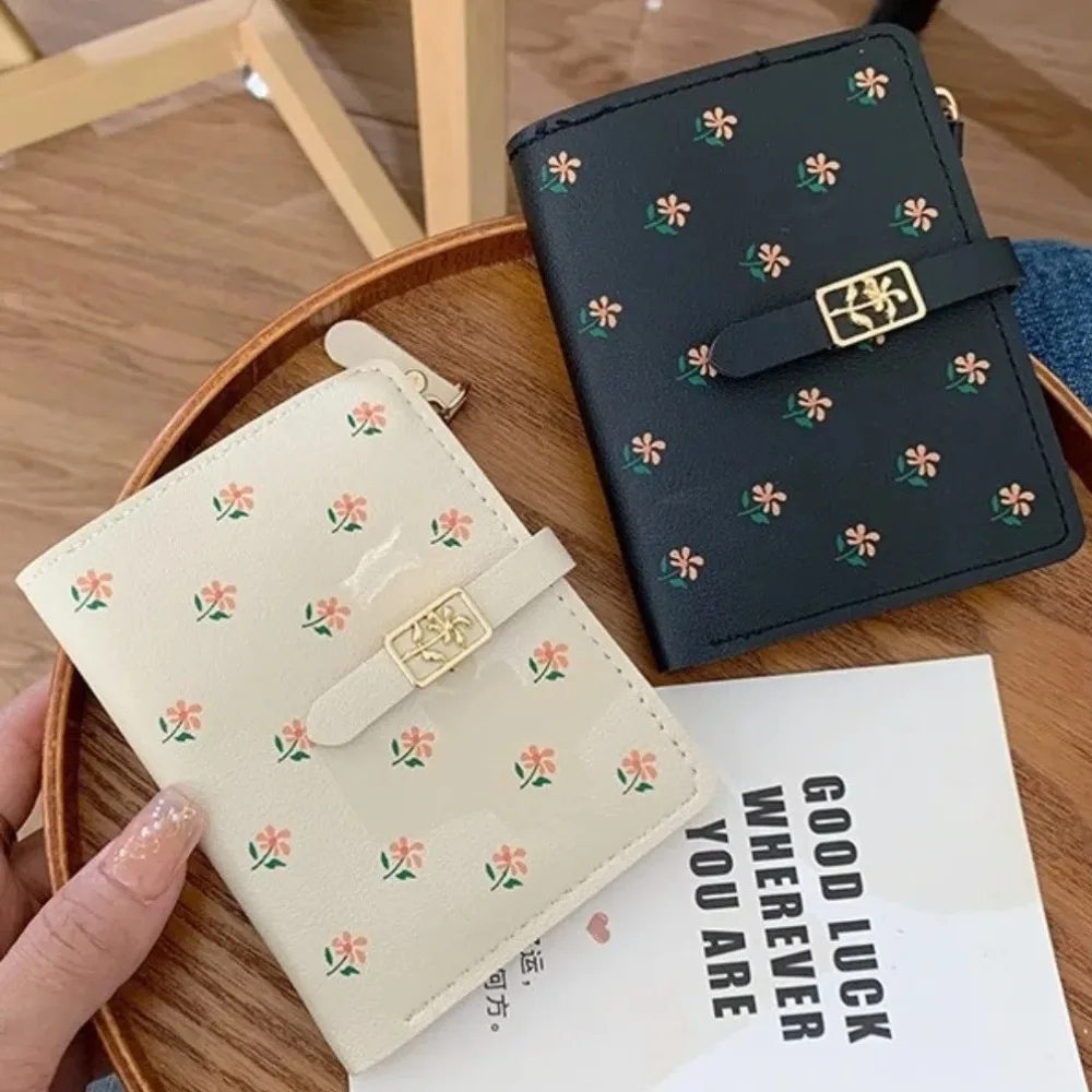 Dompet kartu motif bunga PU, dompet pendek Partysu, tempat kartu cantik lucu untuk luar ruangan