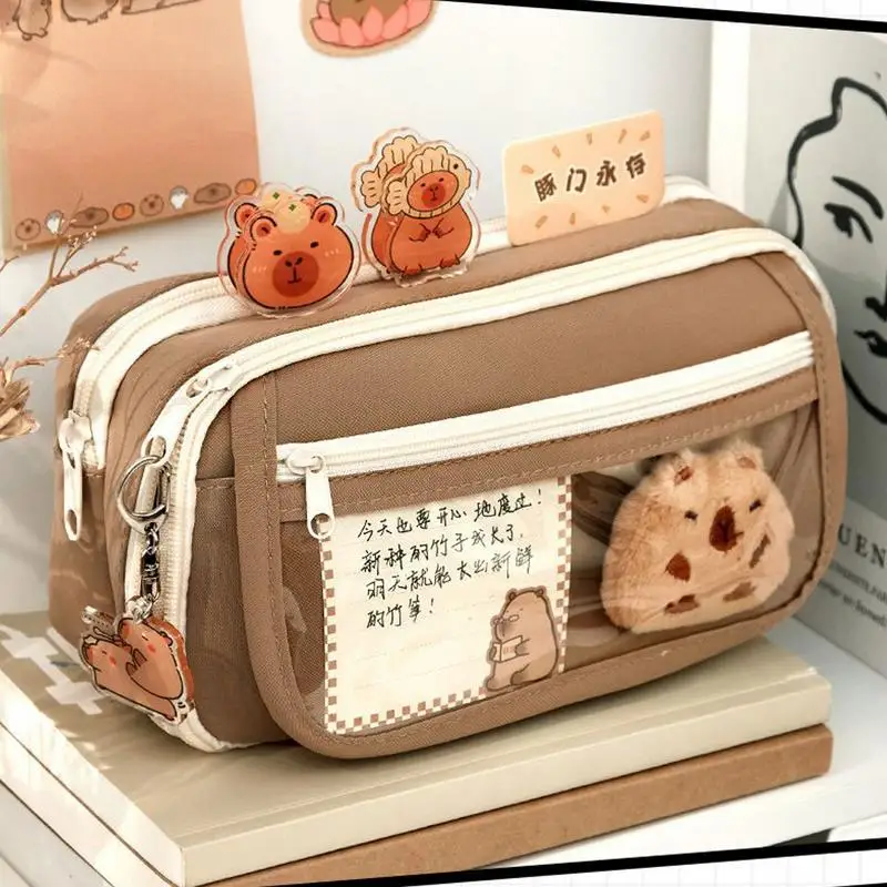 Большой вместительный пенал с откидной крышкой, сумка-карандаш для канцелярских принадлежностей, простая сумка для хранения канцелярских принадлежностей с капибарой, школьные и офисные принадлежности