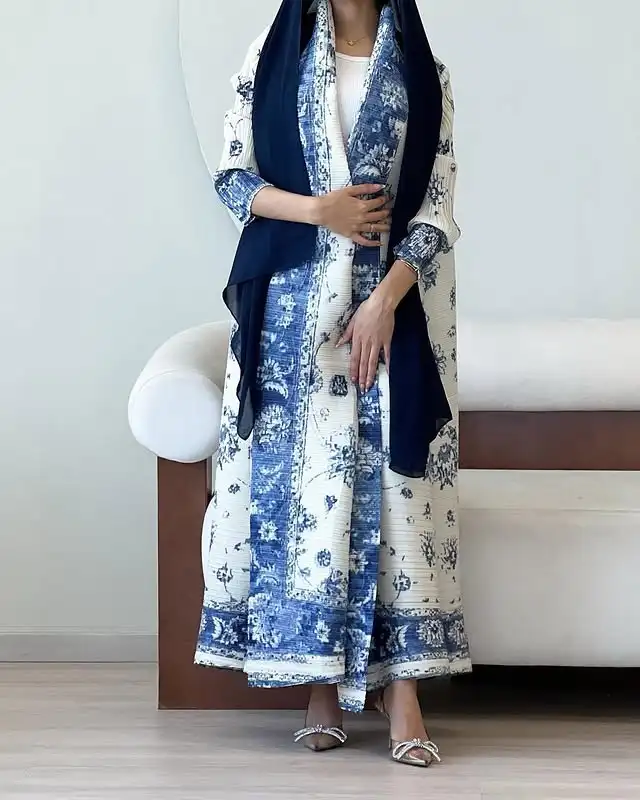 

Женский плиссированный халат, осень 2021, новый классический винтажный принт, роскошный кардиган с поясом, дизайн Абая, свободный халат больших размеров