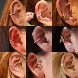 Pendientes de Clip de oreja de cristal coreano para mujer, joyería de puños de oreja, nueva tendencia sin agujero, Piercing falso, Clip, 2023