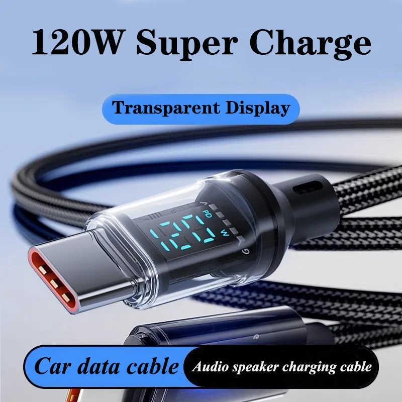 

120W Car Audio Speaker Cable USB to Type C Intelligent Digital Display PD Data Cable Car Audio Charging Accessories for Samsung