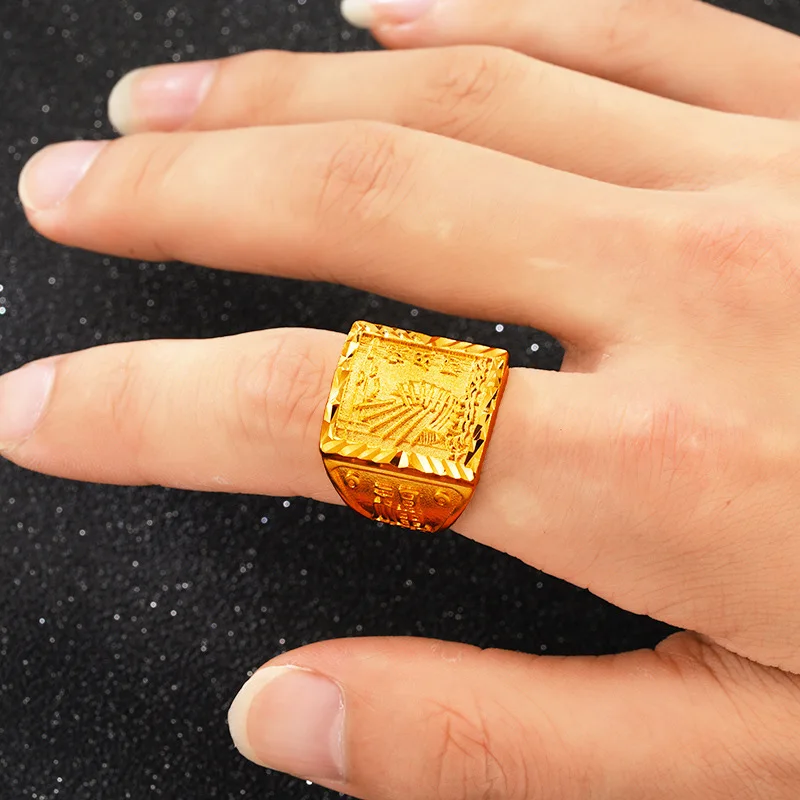 Luxury 24K 9999 Pure Gold real gold Men's ring big show smooth sailing ring