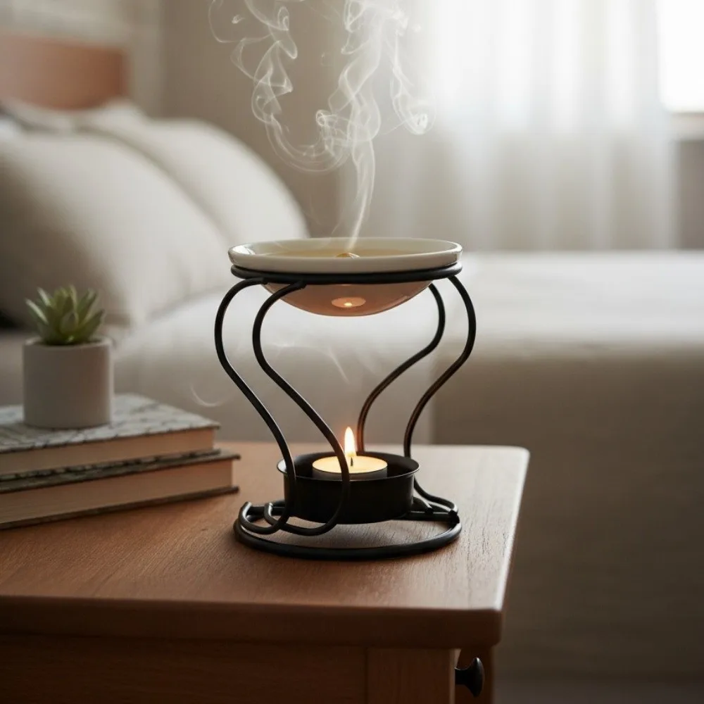 Iron S Shaped Wax Burner Heat Resistant Detachable Scent Burners with Ceramic Tray Stable Base Candle Holder Bedroom Decor