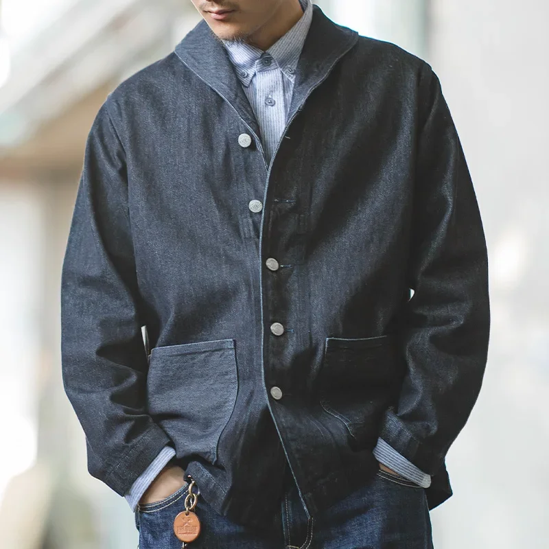 Maden Lapel jeansowa kurtka 13.5 Oz wiele kieszeni płaszcz męska Vintage Deck odzież robocza jeansowe koszule jakości modne ciuchy dla mężczyzn