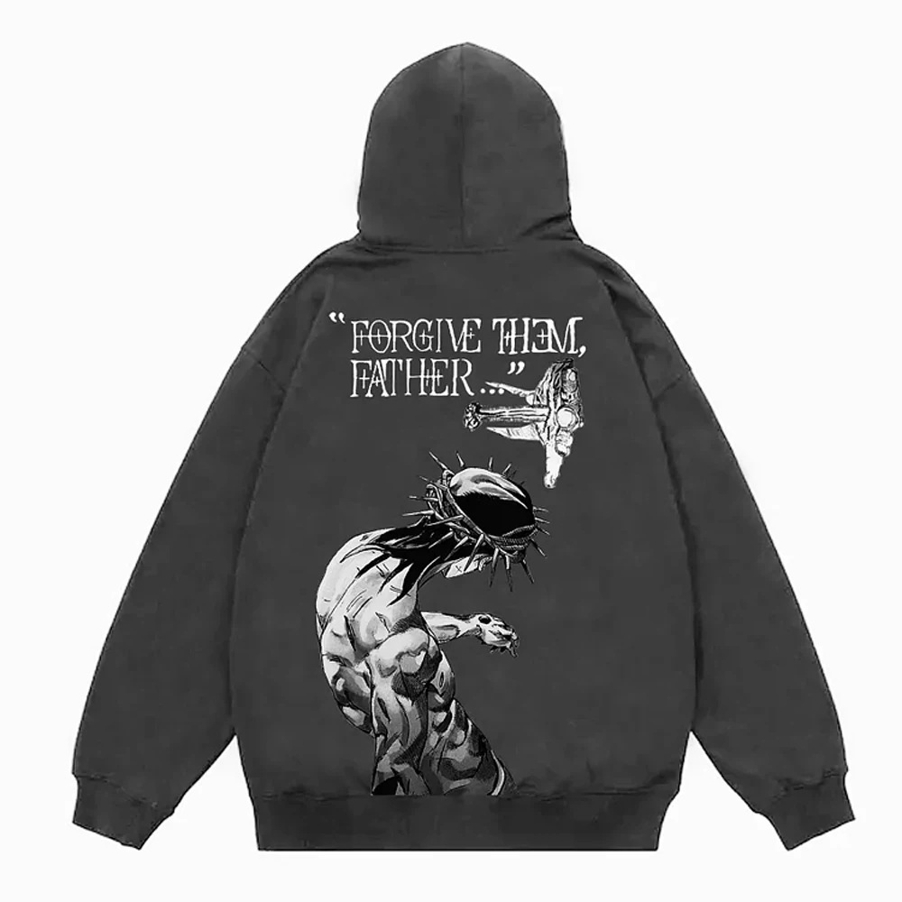 Men's Forgive Them Father Bible Verses Print Hoodie Fall Winter Adult Kids Streetwear Hoodie Causal Loose Unisex Sweatshirt