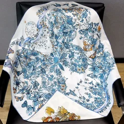 High-end Elegant Women Gorgeous Transformation Double-sided Print Quality 18MM Twill Silk Hand-rolled Edge Large Scarf Shawl