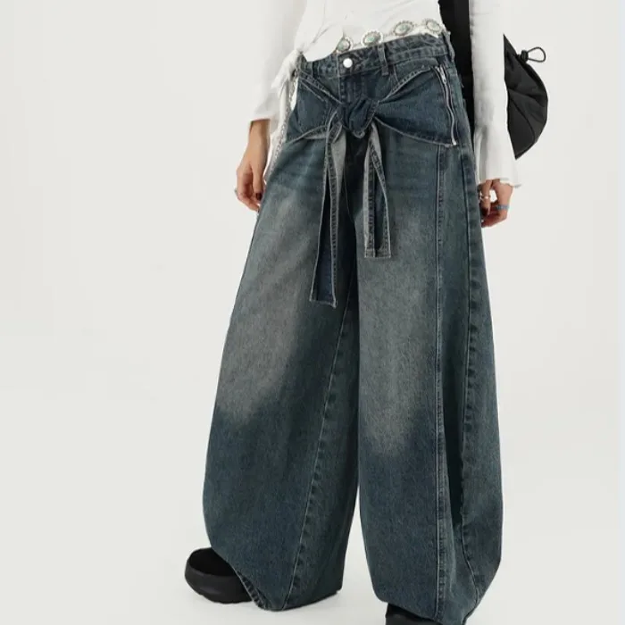 Jean en Denim à jambes larges pour femmes, taille haute, léger, asiatique, rétro, Vintage, sensation Chic, Design, pantalon de loisirs polyvalent