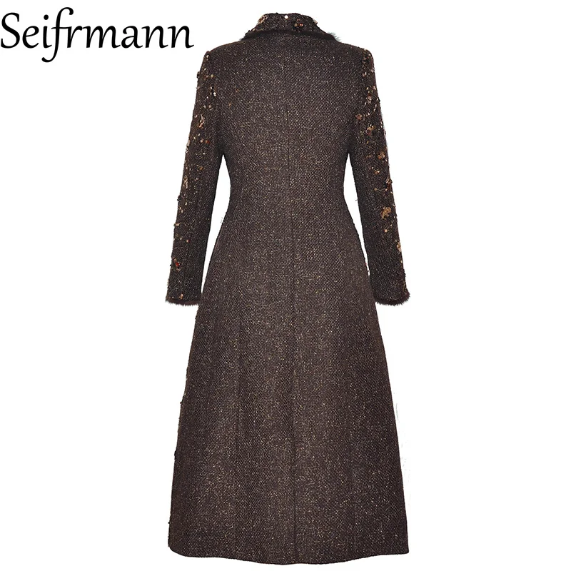 Seifrmann 2026 ربيع المرأة الجديدة المألوف طوق كم طويل بريق صف مزدوج مشبك الخصر كليب القطن معطف سميك