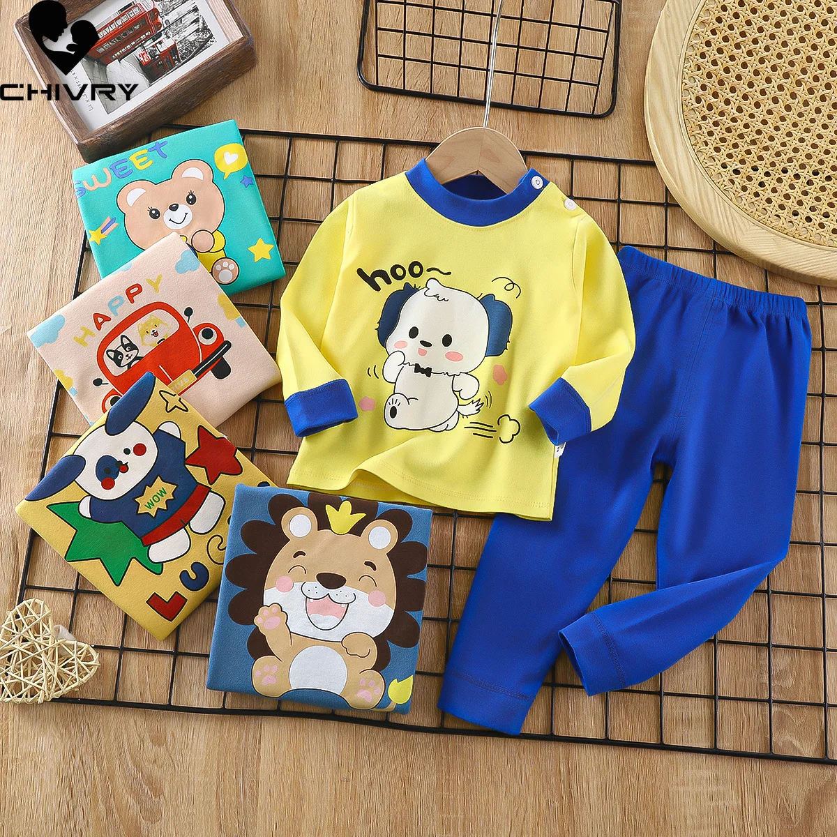 New 2023 Kids Boys Girls Pajamas Newborn Baby Cartoon Long Sleeve Cute T-Shirt with Pants Toddler Autumn Sleeping Clothes Sets