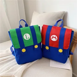 Anime Super Luigi Brothers Backpack Red Green Letter Printed Cartoon Boys and Girls Children's Schoolbag Backpack