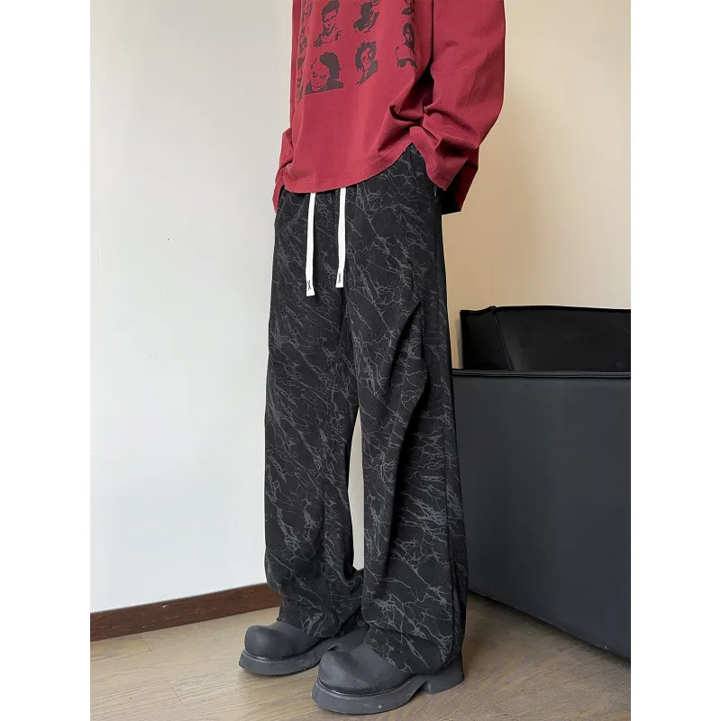 

Black Tie Dye Corduroy Pants Men Fashion Retro Casual Pants Men Streetwear Loose Wide Leg Pants Mens Vintage Trousers Plus Size
