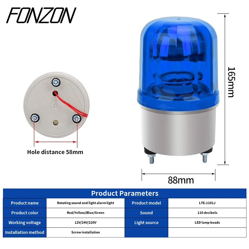 LTE-1101J Rotating Warning Light with Buzzer 12V/24V/220V Waterproof Flashing Signal Light Industrial Signal Light Safety Alarm