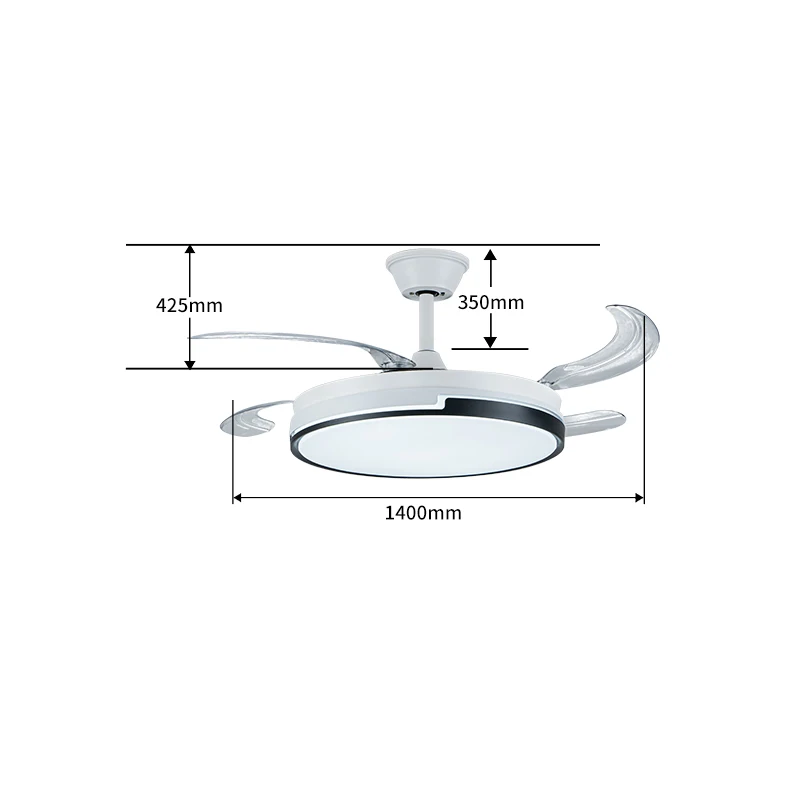 Modern 42-Inch Smart LED Ceiling Fan Retractable Control 3-Speed 3 Color Dimmer Switch Remote 3 Blades AC/DC Motor Living Room