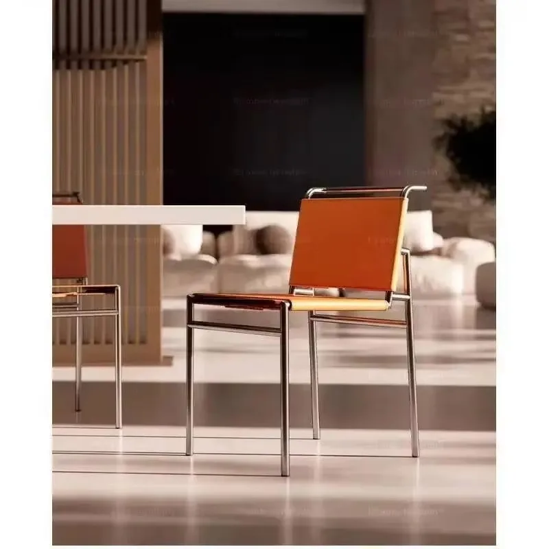 Modern Contemporary Leather Dining & Conference Chair, Stainless Steel Frame, for Kitchen, Dining Room & Meeting Area
