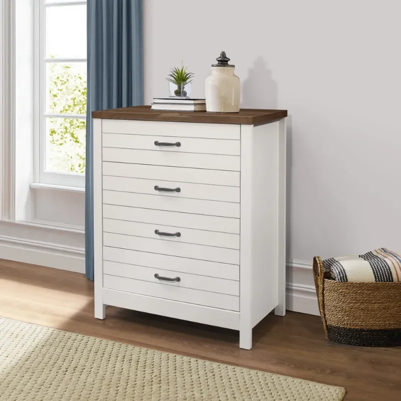 

Lancaster Farmhouse 4-Drawer Dresser, Ivory & Oak, Living Essentials