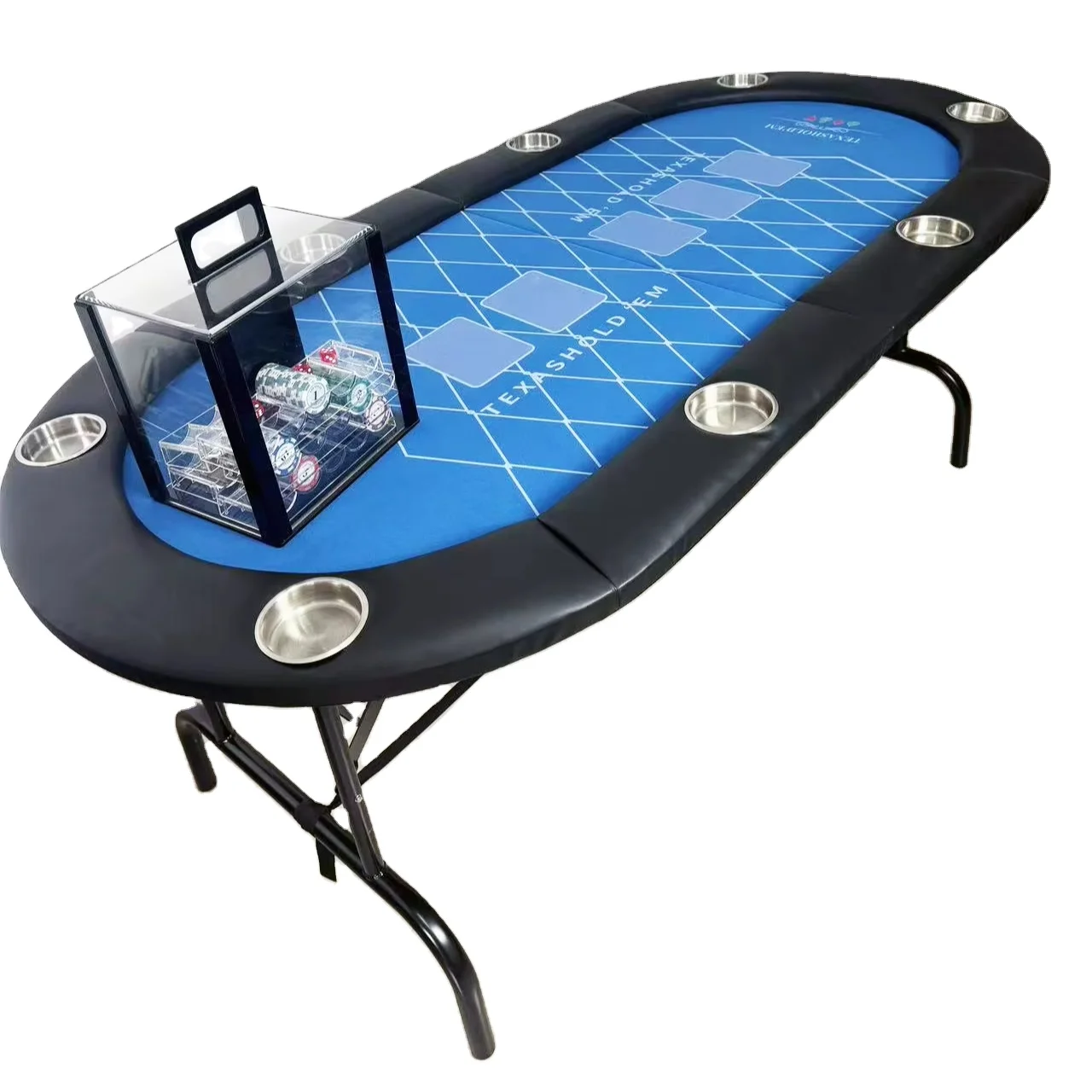 

Portable 8 player Texas Hold'em Table with Padded Tabletop and Cup Holders, Suitable for Home/club/entertainment Venues.