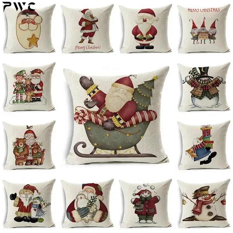 Cartoon Santa Claus pillowcase linen decoration Christmas gift cushion cover suitable for car sofa chair pillowcase 18*18 inch