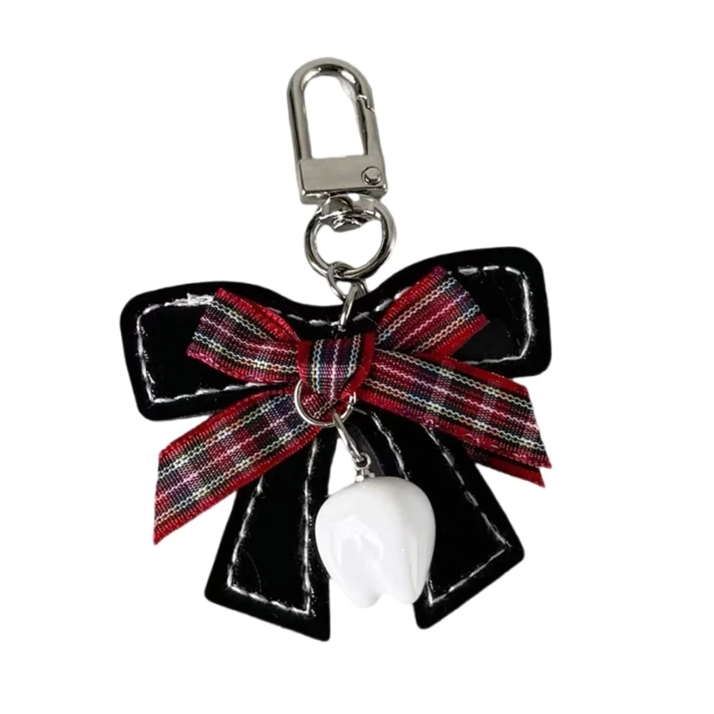 Portable Checkered Bowknot Tooth Adornment Unique Checkered Bowtie Tooth Pendant Stylish Keyrings Accessory for All Ages