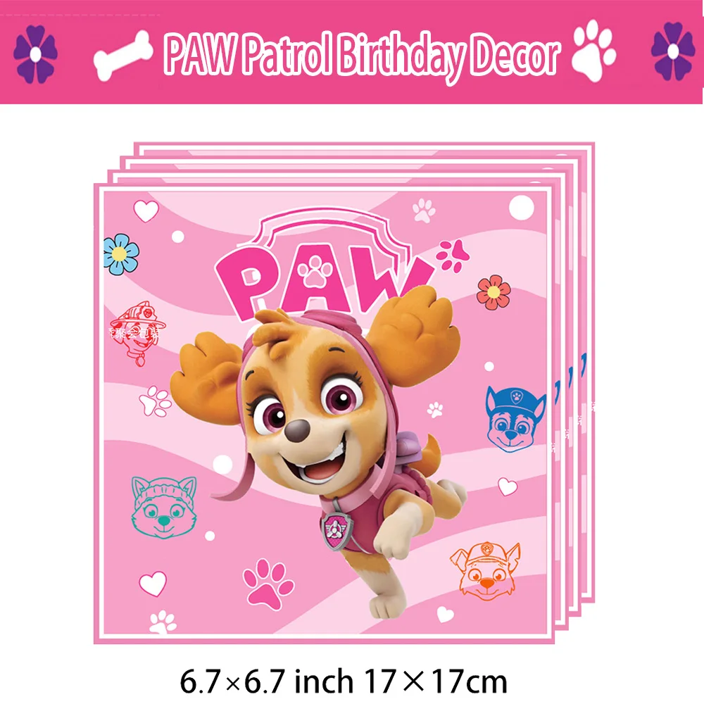 ชุดตกแต่งวันเกิดการ์ตูนพาวพาโทรล สีชมพู ลายสุนัขสกาย ชุดจานชามแก้วกระดาษแบบใช้แล้วทิ้ง ผ้าปูโต๊ะ สำหรับเด็กผู้หญิง งานเลี้ยงฉลองวันเกิดเด็ก