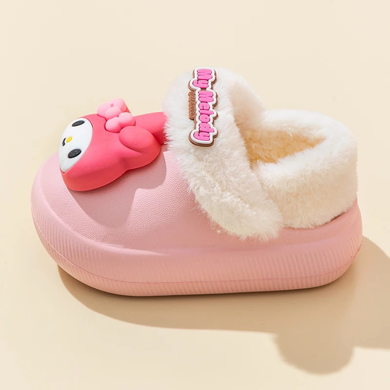 سانريو الأطفال أحذية قطنية بريطانيا نمط الاطفال النعال بلون الخياطة أفخم الشتاء الدافئ الفتيان الفتيات شباشب على الموضة