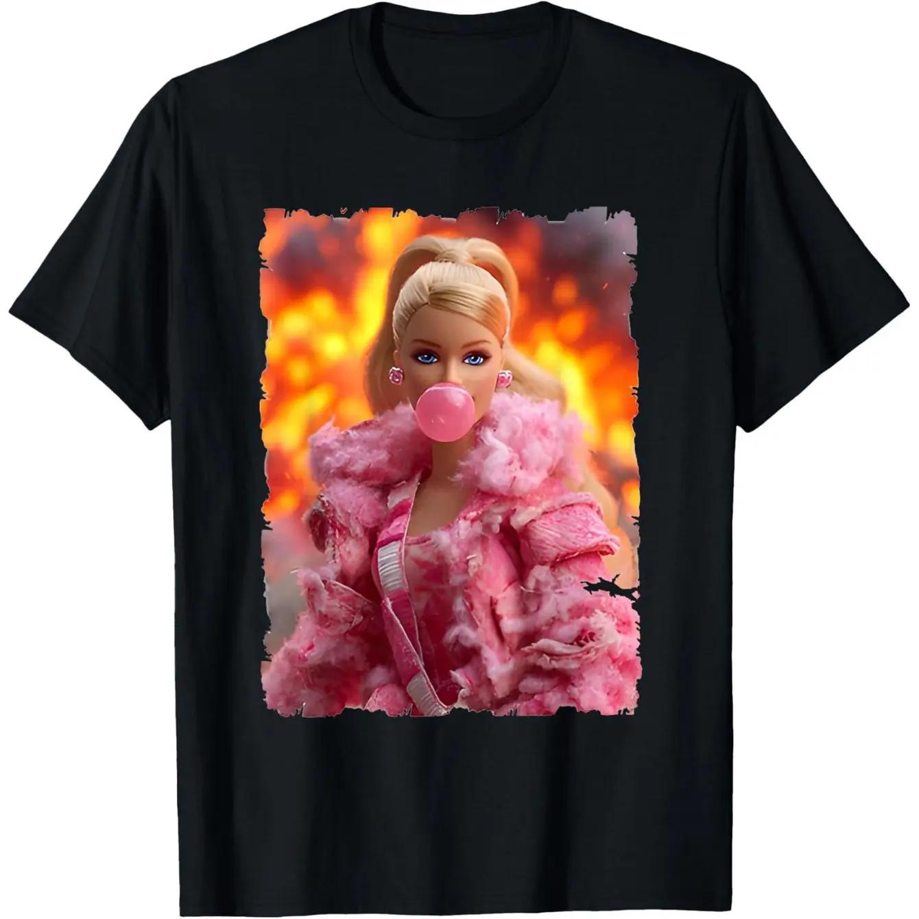 Fun and Disgusting Pink Doll Face Emoji T-shirt Retro Street Style Summer New Unisex Casual Fashion  women T-shirt