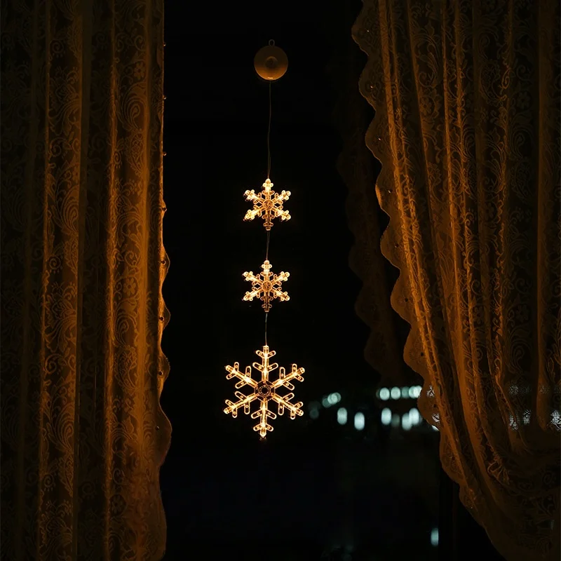 Luces LED con ventosa, decoración de ambiente navideño, árbol de Navidad, campana de copo de nieve, adornos colgantes de luz navideña, luces de ventana
