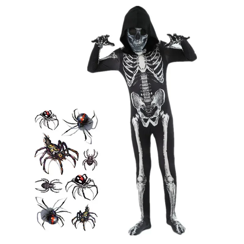 Disfraz de CyScary Grim Reaper con capucha negra, disfraz de esqueleto de terror para Halloween, disfraz de cazafantasmas para niños, disfraz de fiesta de Mardi Gras