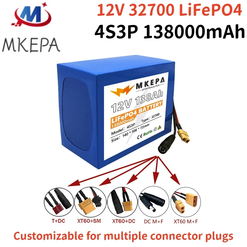 

32700 Lifepo4 Battery Pack 4S3P 12.8V 138000mAh 4S 40A 100A Balanced BMS for Electric Boat and Uninterrupted Power Supply 12V