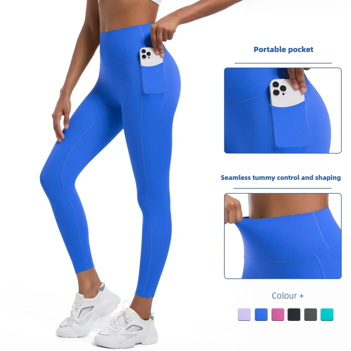 

NewSeamless High Elasticity Tight Fitting Double-sided Nylon Solid Color Pocket Slim Fit Sports Running Fitness Yoga Pants Women