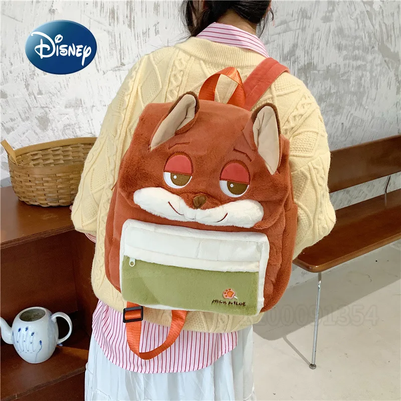 حقيبة ظهر ديزني زوتوبيا الجديدة القطيفة لطيف الكرتون القطيفة أزياء المرأة عارضة حقيبة الظهر سعة كبيرة على ظهره جودة عالية