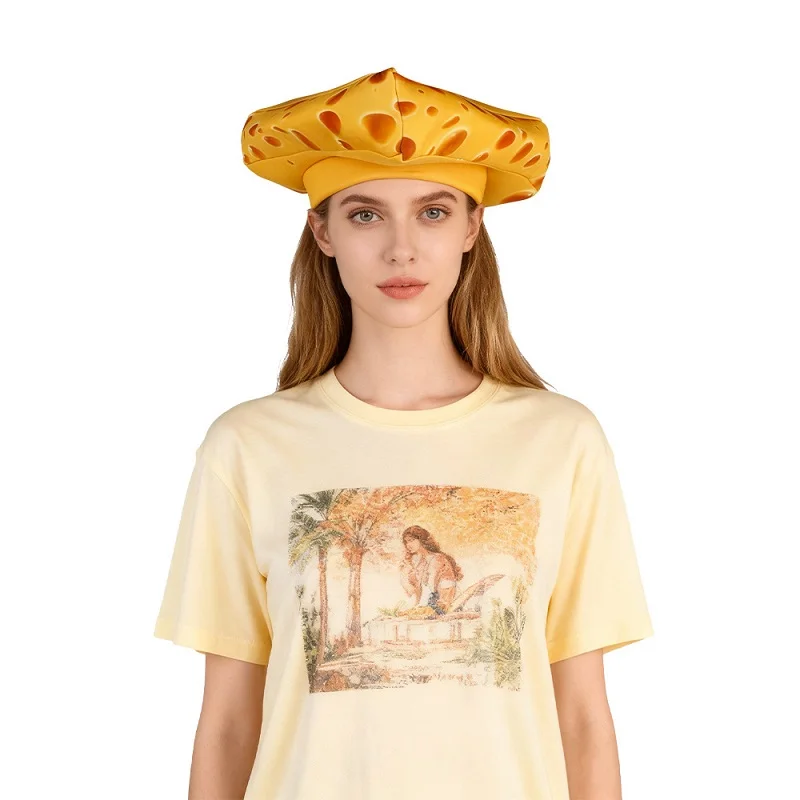 Unsiex 女性用フードハット 大人用イエローチーズヘッドハット 男の子 女の子用スポンジチーズヘッドウェア 楽しいハロウィンコスチューム小道具