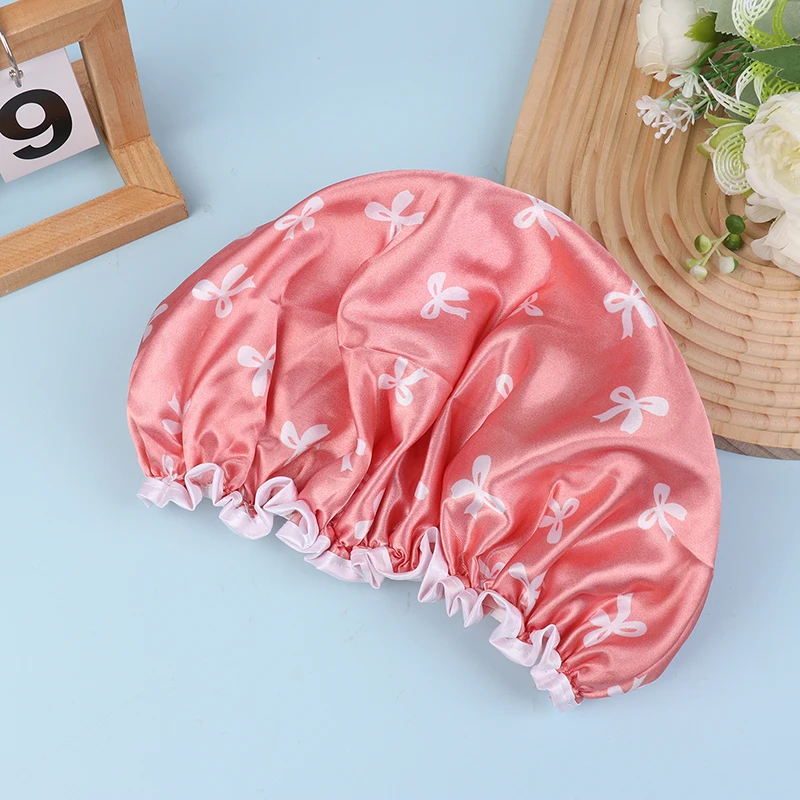 Double-layer Water-proof Shower Cap Antifouling Kitchen Hair Cover Bathroom Bath Hat Elastic Comfortable For Men Women's Cap