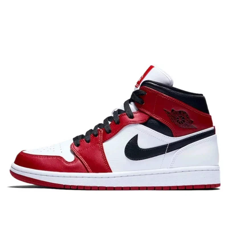 

Air Jordan 1 Mid 'Chicago' Red And White For Men Classic Retro Basketball Sneakers Shoes 554724-173