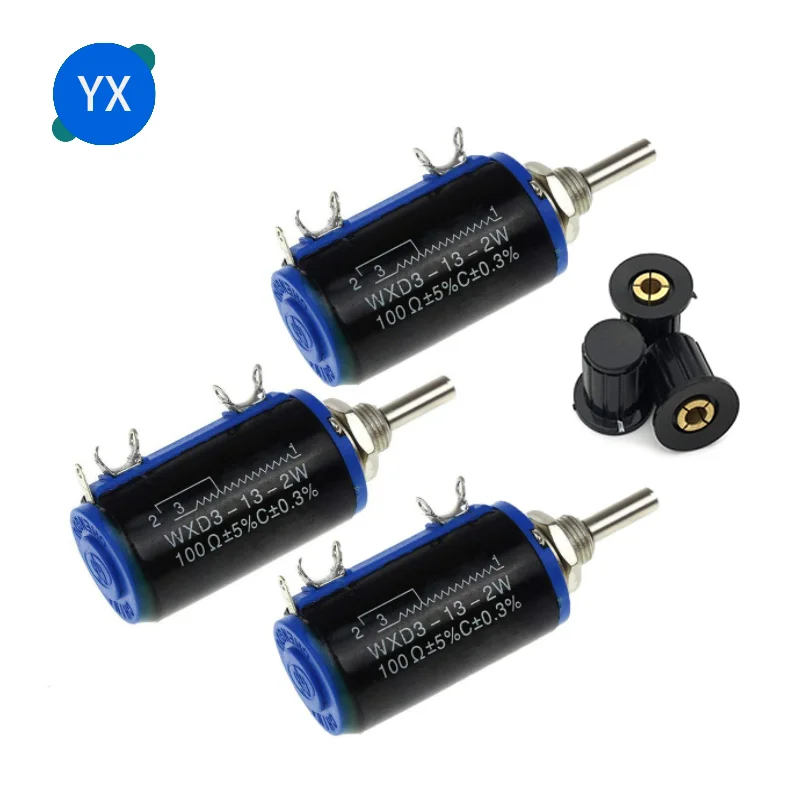 1PCS WXD3-13 2W Potentiometer + 1PCS Grey knob 100R 200R 220R 1K 2.2K 3.3K 4.7K 5.6K 6.8K 10K 22K 33K 47K 100K Ohm WXD3-13-2W