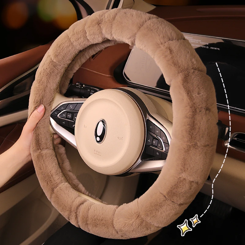 Thickened Plush Steering Wheel Cover Fluffy Winter Steering Wheel Cover Soft Warm Plush  Universal 14.5-15 Inch