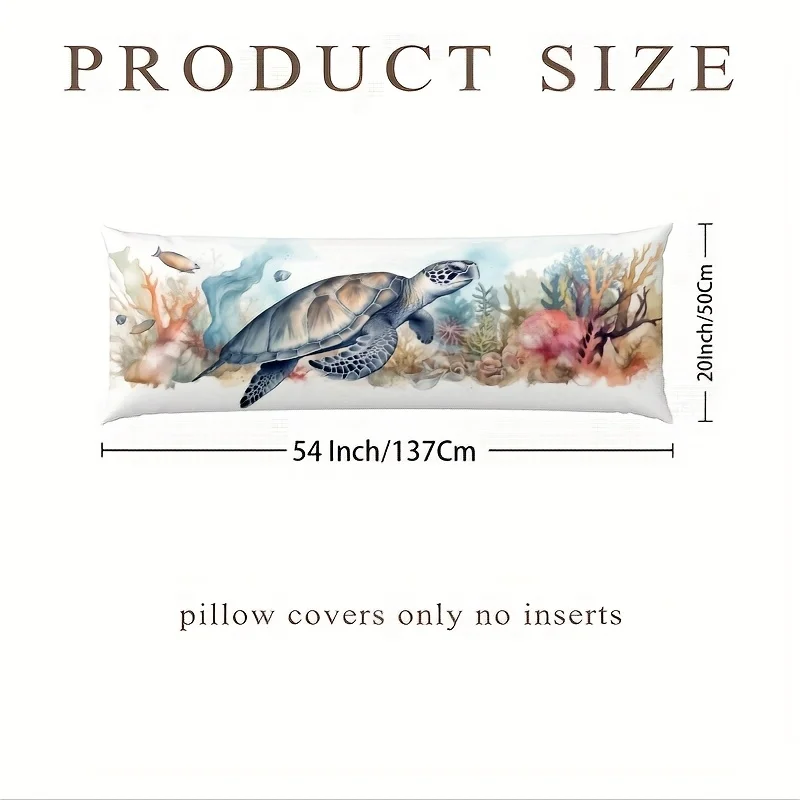 1pc Watercolor Turtle Full-Body Pillowcase, 54 X 20 Inches, Short Plush Double-Sided Printing, Invisible Zipper, Machine Washabl