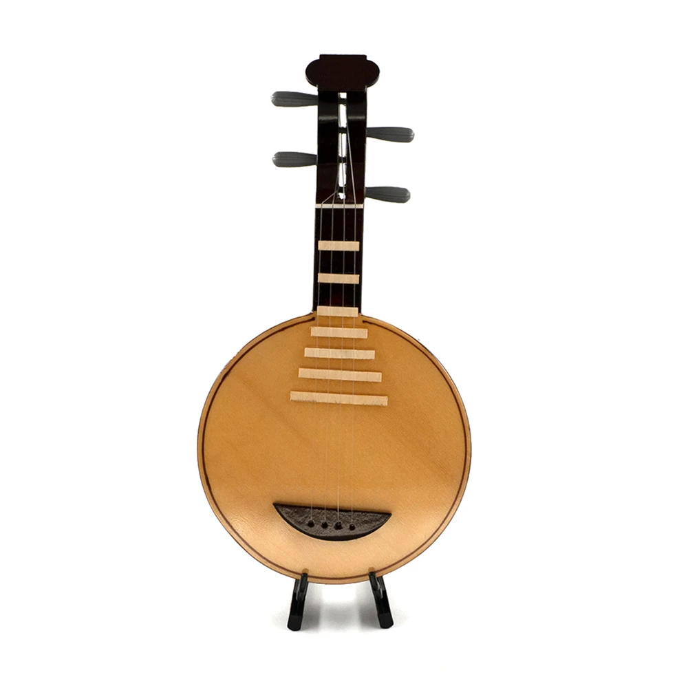 1Pcs Miniature Yueqin Model with Support and Case Mini Moon Guitar Musical Instrument Dollhouse 1/6 Action figure Accessories